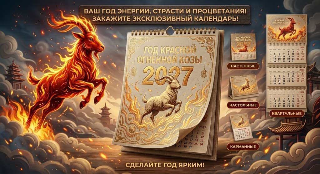 Календари 2027: год красной огненной козы — настенные, настольные, квартальные и карманные